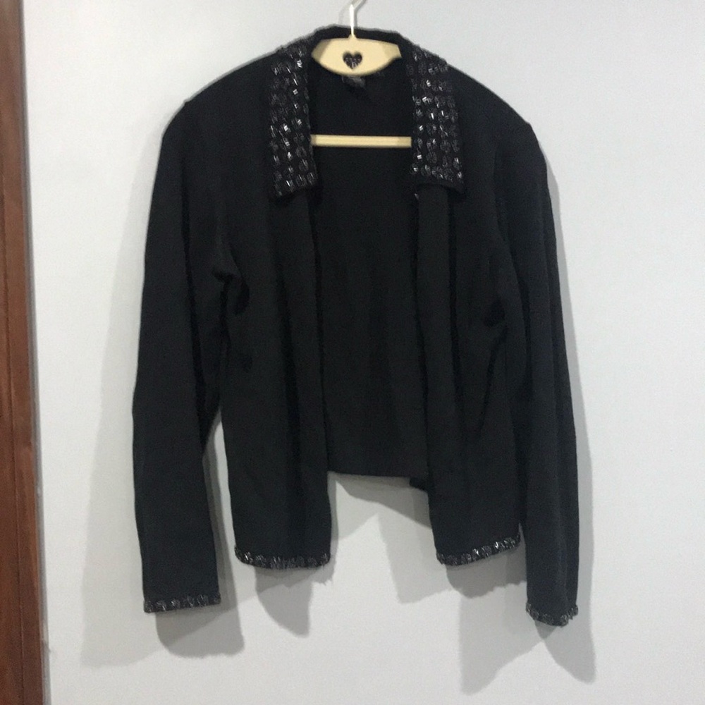 Elegant Black Cardigan with Beaded Details